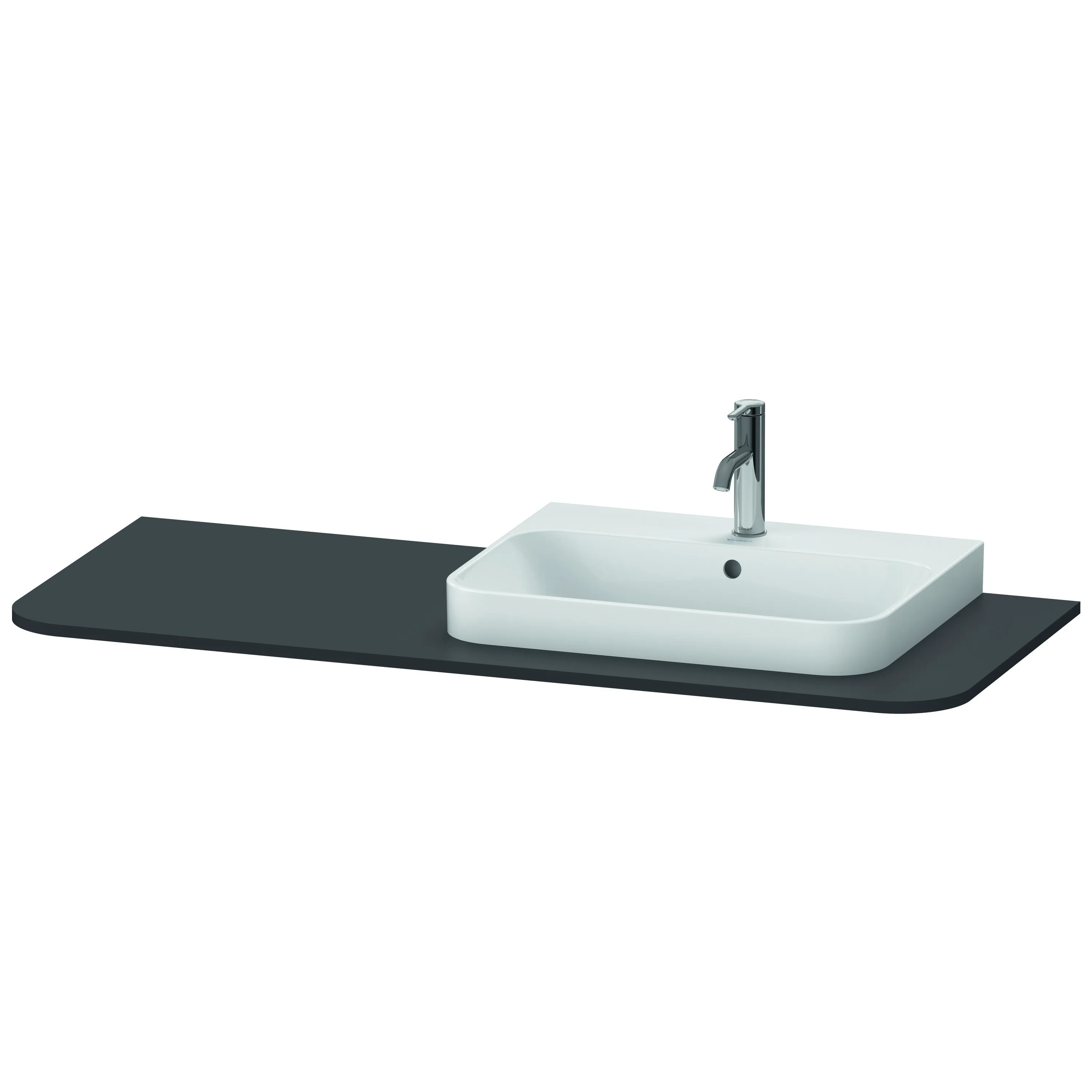 Duravit Konsole „Happy D.2 Plus“ in Graphit Supermatt Becken: rechts / Farbe: Graphit Supermatt / Größe: 130 × 55 × 1,6 cm Duravit Konsole „Happy D.2 Plus“ in Graphit Supermatt Becken: rechts / Farbe: Graphit Supermatt / Größe: 130 × 55 × 1,6 cm