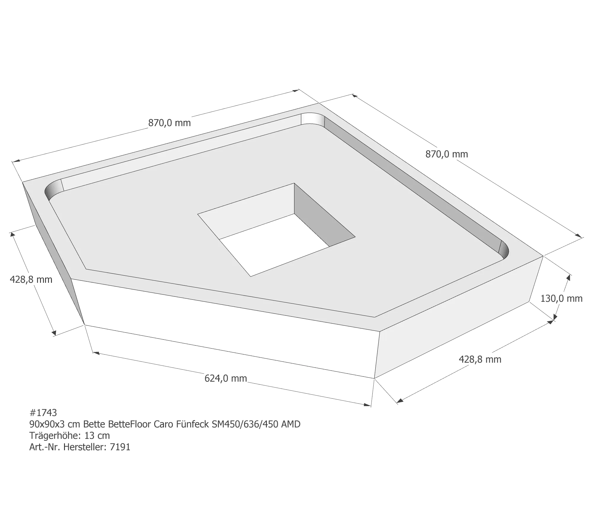 Duschwannenträger für Bette Floor Caro 90 × 90 × 3 cm Duschwannenträger für Bette Floor Caro 90 × 90 × 3 cm