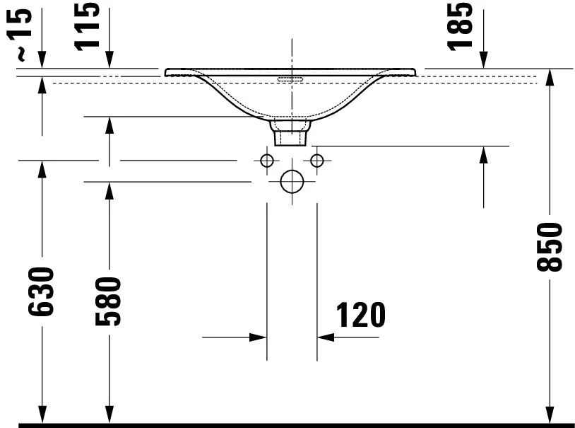 Einbauwaschtisch Viu 600mm, weiß Einbau von oben, mitÜL, mitHLB