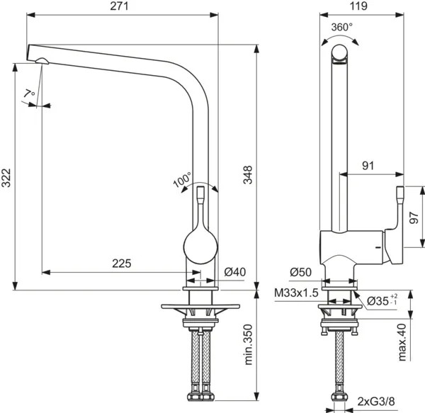 Ideal Standard Einhand-Küchenarmatur „Ceralook“ Ausladung 225 mm