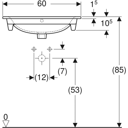 Geberit „Renova Plan“, mit Überlauf, Hahnlochposition mittig in weiß alpin