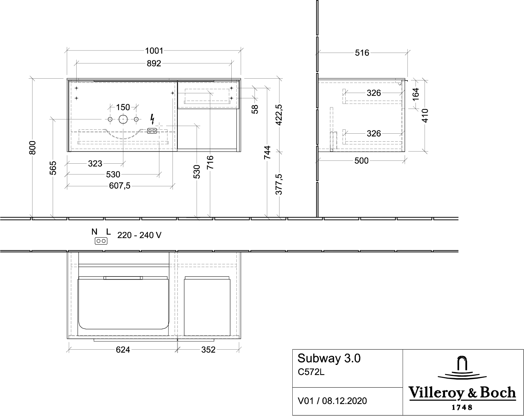 Villeroy & Boch Subway 3.0 Waschbeckenunterschrank C572L1, Marine Blue Villeroy & Boch Subway 3.0 Waschbeckenunterschrank C572L1, Marine Blue