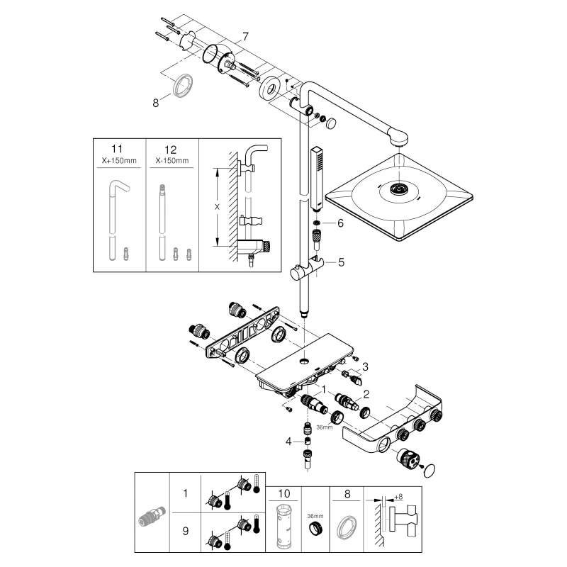 Duschsystem Euphoria SmartControl System 310 Cube Duo 26508, mit Aufputz-Thermostatbatterie, Wandmontage, horizontaler Duscharm 450 mm, chrom