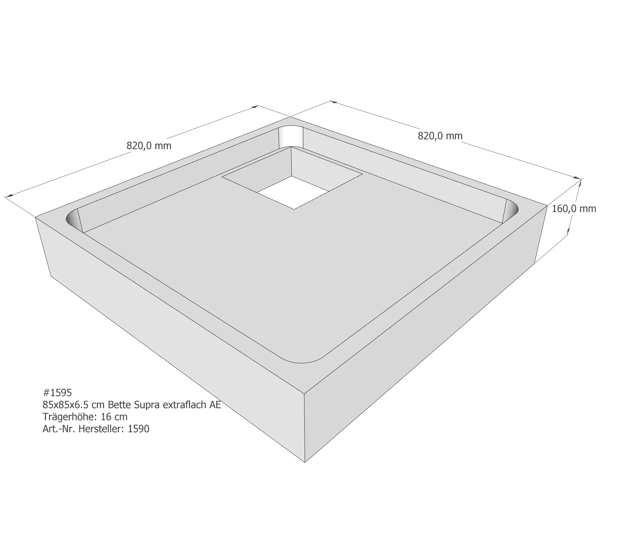 Duschwannenträger für Bette Supra (extraflach) 85 × 85 × 6,5 cm Breite: 85 cm / Länge: 85 cm
