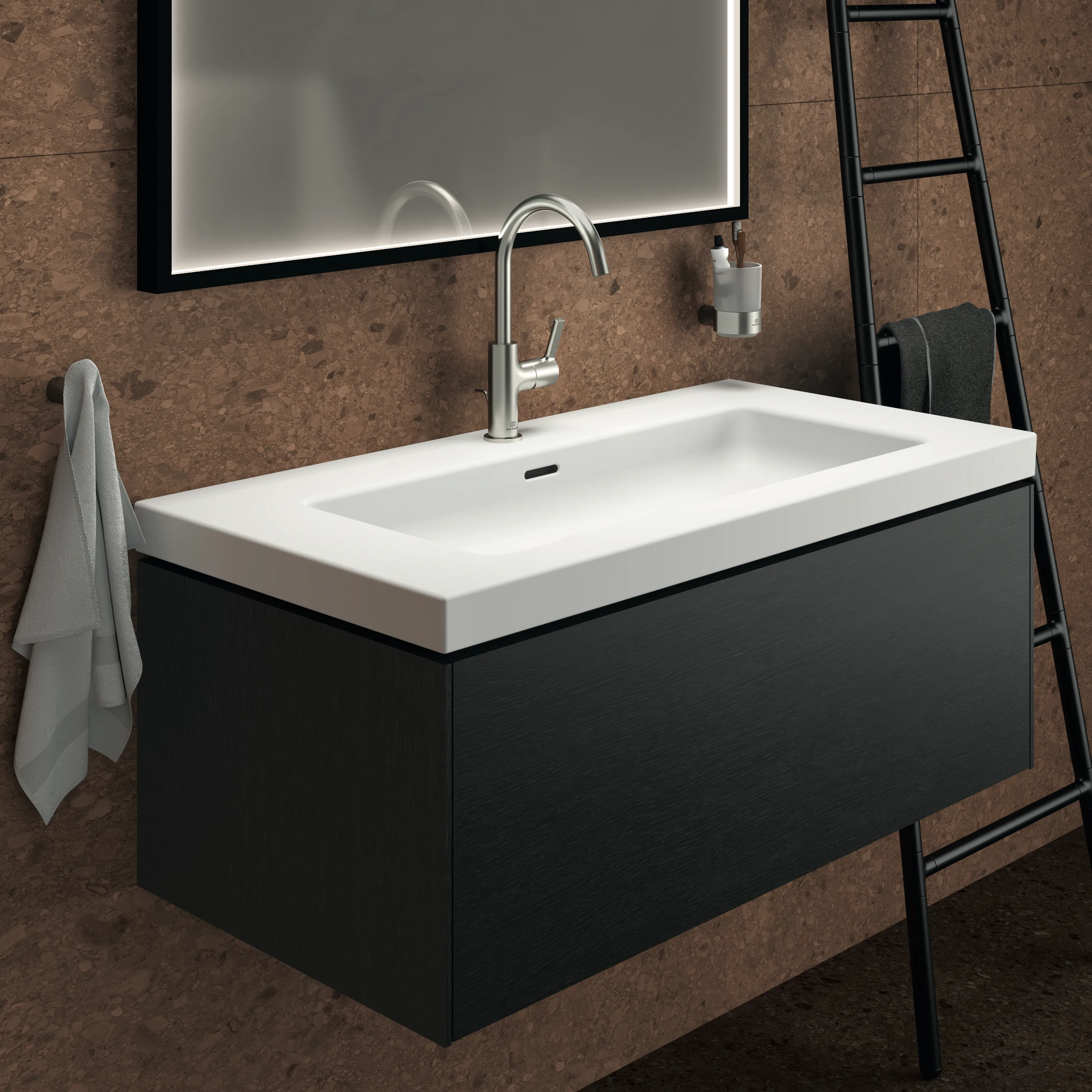 Ideal Standard Waschtischunterschrank „Conca“ 100 × 37 × 50,5 cm Eiche geflammt Furnier Ideal Standard Waschtischunterschrank „Conca“ 100 × 37 × 50,5 cm Eiche geflammt Furnier
