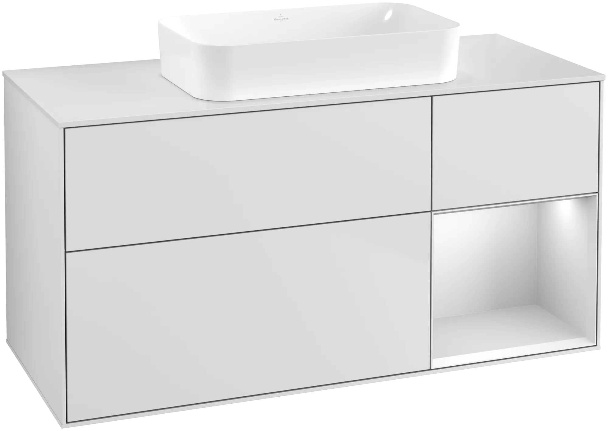 Villeroy & Boch Finion Waschbeckenunterschrank G71, 1200x603x501mm, mit Beleuchtung, White Matt Lacquer / Glass White Matt