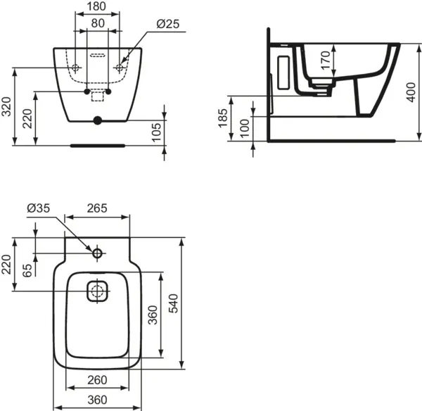 Ideal Standard Bidet „StradaII“, Befestigung verdeckt 36 × 54 × 30 cm