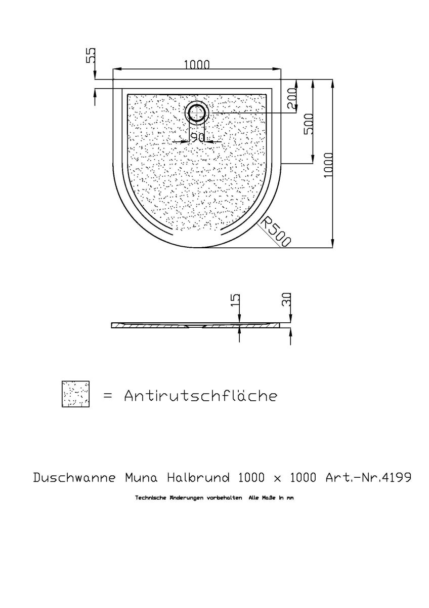 Duschwanne „Muna“ Halbkreis 100 × 100 x 3 cm mit Antirutsch in Farbe Creme 901, B-Ware Duschwanne „Muna“ Halbkreis 100 × 100 x 3 cm mit Antirutsch in Farbe Creme 901, B-Ware