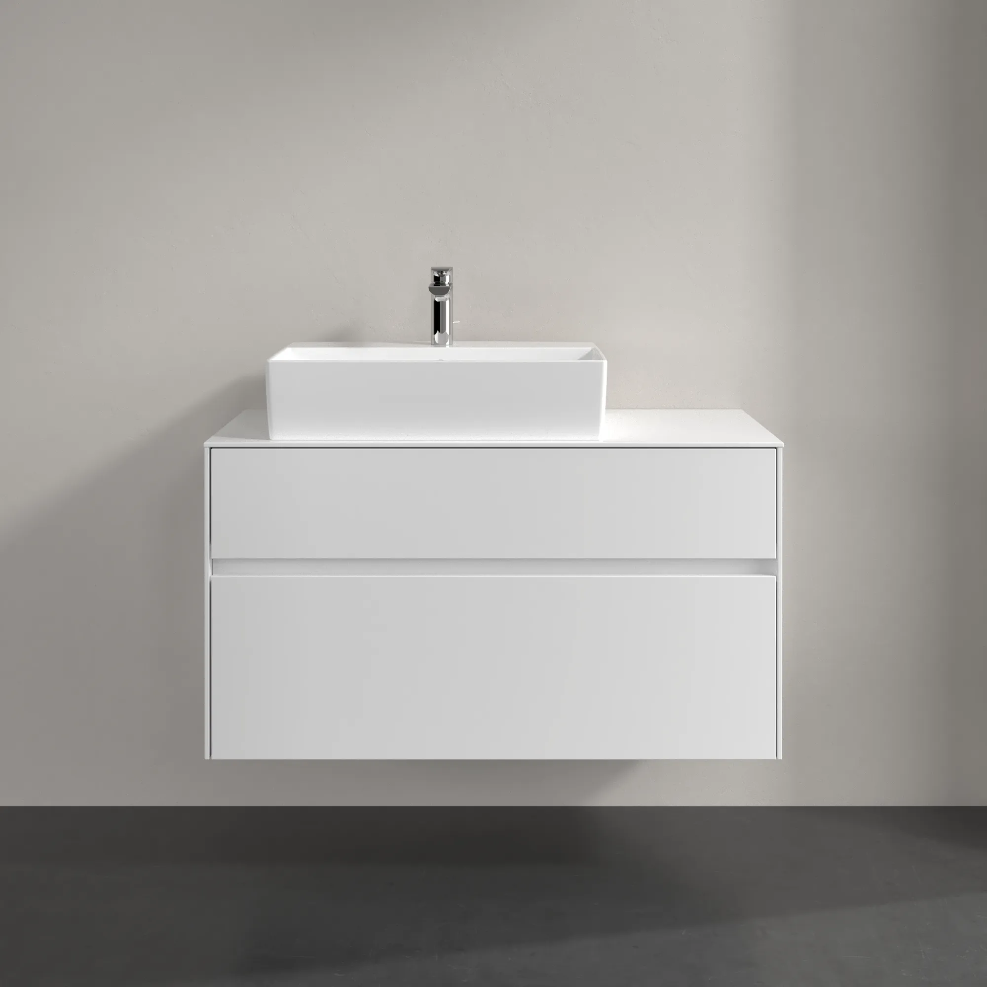 Villeroy & Boch Waschtischunterschrank „Collaro“ 1000 × 548 × 500 mm Weiß Matt, mit Beleuchtung, für Becken links Villeroy & Boch Waschtischunterschrank „Collaro“ 1000 × 548 × 500 mm Weiß Matt, mit Beleuchtung, für Becken links