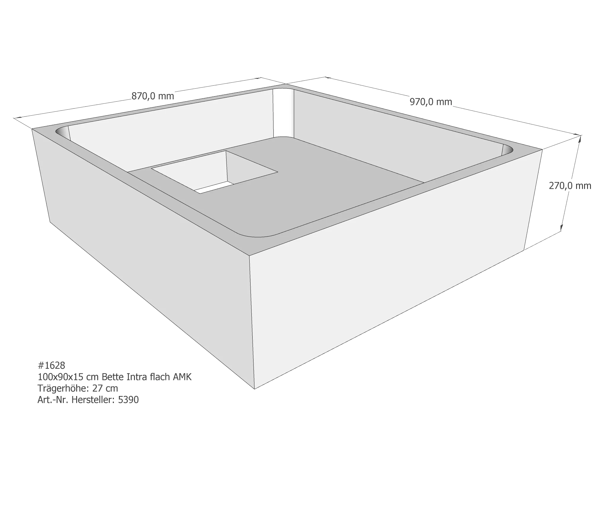 Duschwannenträger passend für Bette BetteQuinta (flach/Intra) 100 × 90 × 15 cm Breite: 90 cm / Länge: 100 cm