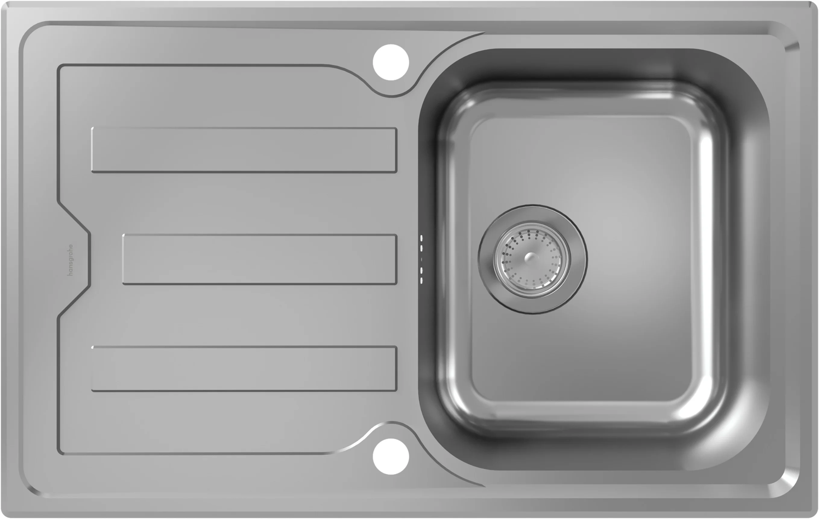Hansgrohe Einbauspüle S44, Edelstahl, 770 x 480 mm, reversibel, 1 Hauptbecken mit Abtropffläche, automatische Ablaufgarnitur Hansgrohe Einbauspüle S44, Edelstahl, 770 x 480 mm, reversibel, 1 Hauptbecken mit Abtropffläche, automatische Ablaufgarnitur