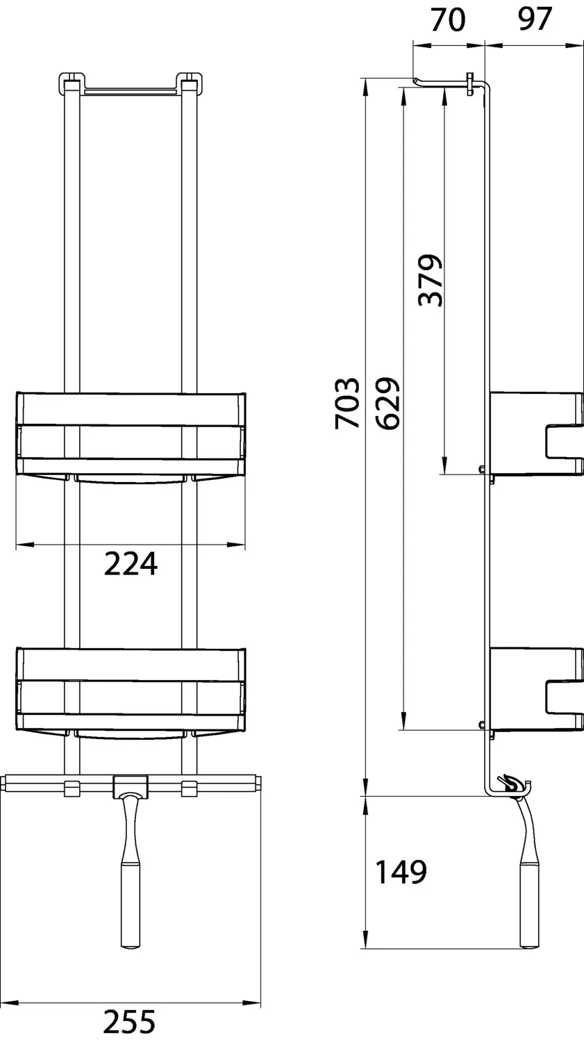 system 2 Türetagere mit 2 verschiebbaren Wandkörben und mit 2 Haken, Duschwischer, chrom system 2 Türetagere mit 2 verschiebbaren Wandkörben und mit 2 Haken, Duschwischer, chrom