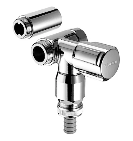 NA-Ventil COMFORT, RFV im Abgang Geräteanschluss, RB im Abgang Geräteanschluss, DN 20 G 3/4 AG (rechts), Schlauchverschraubung Ø 14,5 mm (DN 20 G 3/4 AG), DN 20 G 3/4 IG, chrom