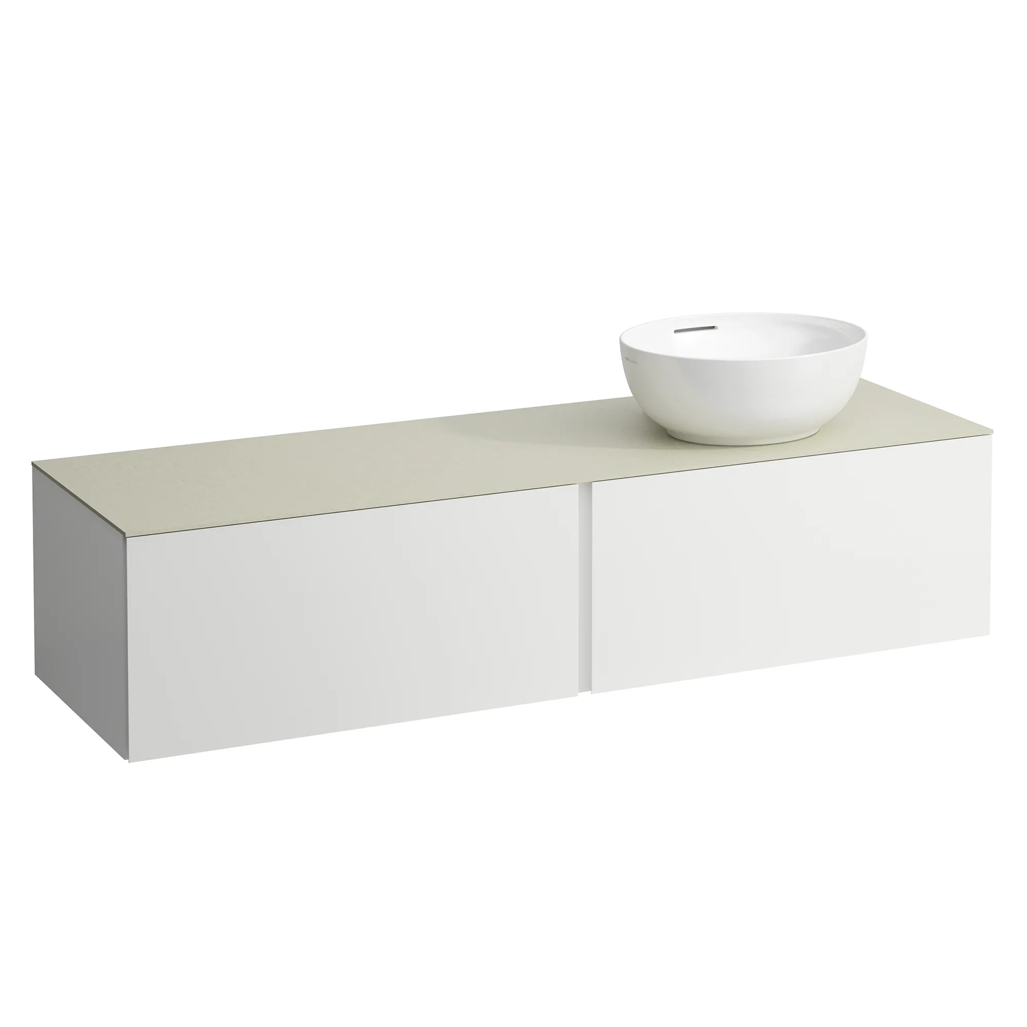 Schubladenelement (Waschtischunterbau+Waschtischplatte) ILBAGNOALESSI 500x1600x370 2 Schubladen integrierte versteckte Griffe seitlich Vollauszug Soft-Close Ausschnitt rechts Calce Avorio Top passend zu Waschtisch H818975/6 H818977/8 Weiß matt