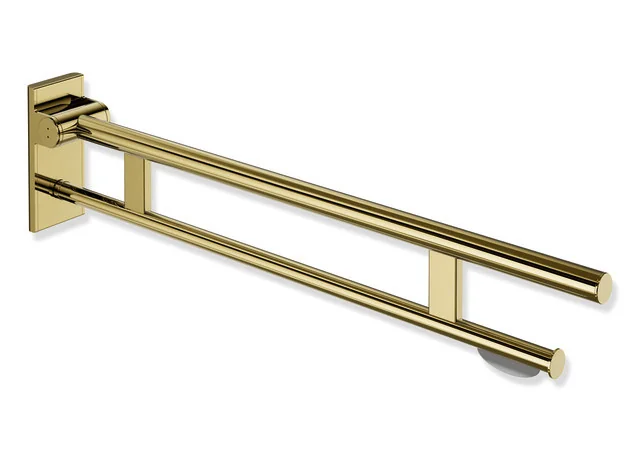HEWI System 900 - Mobiler Stützklappgriff Duo, Edelstahl PVD gold glänzend, Ausladung 900 mm, mit WC-Papierhalter HEWI System 900 - Mobiler Stützklappgriff Duo, Edelstahl PVD gold glänzend, Ausladung 900 mm, mit WC-Papierhalter