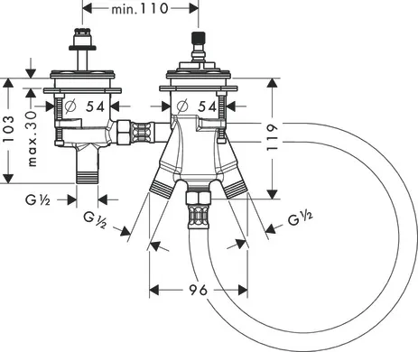 2-Loch Thermostat Grundkörper Axor externer Auslauf für Wannenrandmontage 2-Loch Thermostat Grundkörper Axor externer Auslauf für Wannenrandmontage