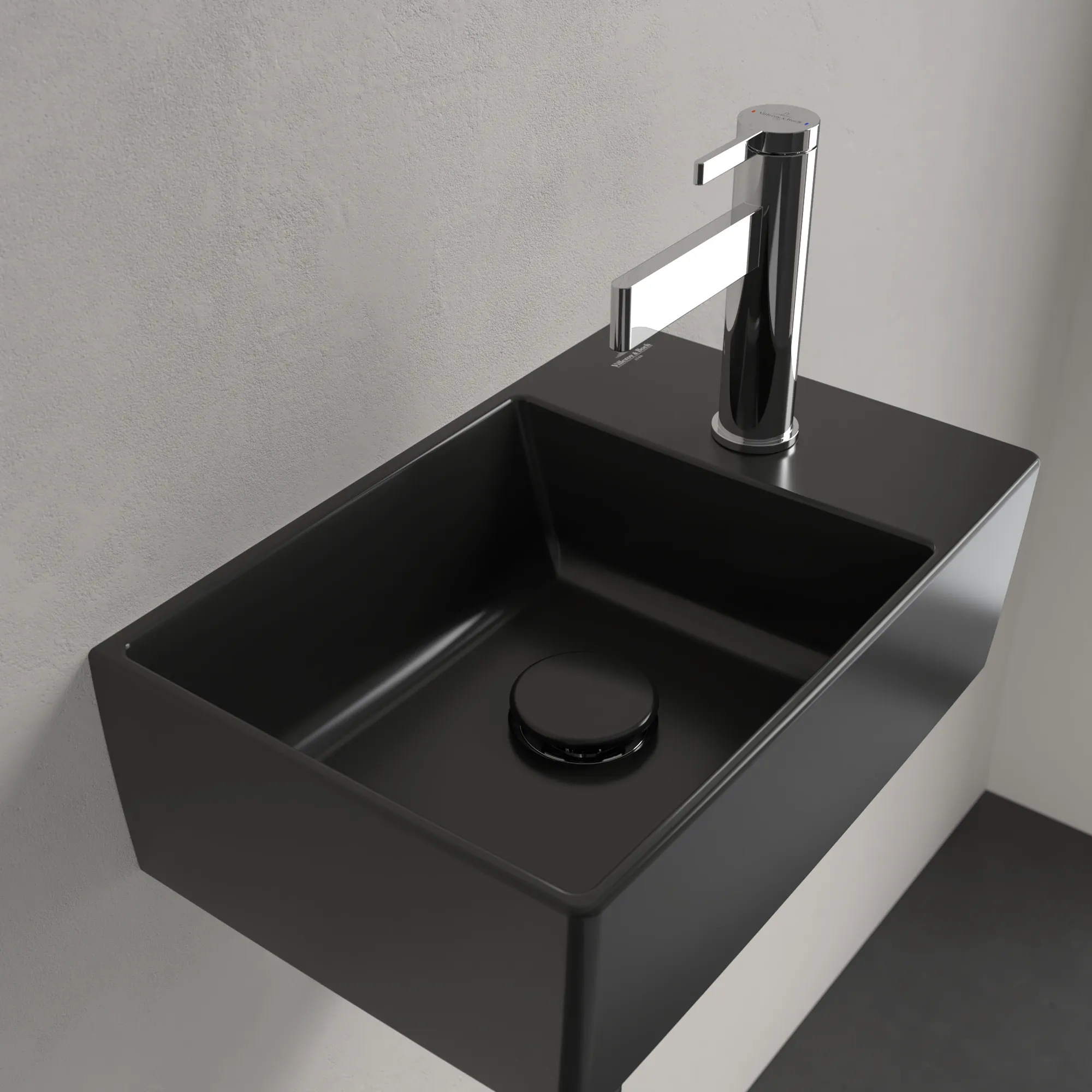 Villeroy & Boch Handwaschbecken aus TitanCeram „Memento 2.0“ 400 × 260 × 111 mm, mit Hahnlochbohrung, Hahnlochposition mittig in Pure Black Villeroy & Boch Handwaschbecken aus TitanCeram „Memento 2.0“ 400 × 260 × 111 mm, mit Hahnlochbohrung, Hahnlochposition mittig in Pure Black
