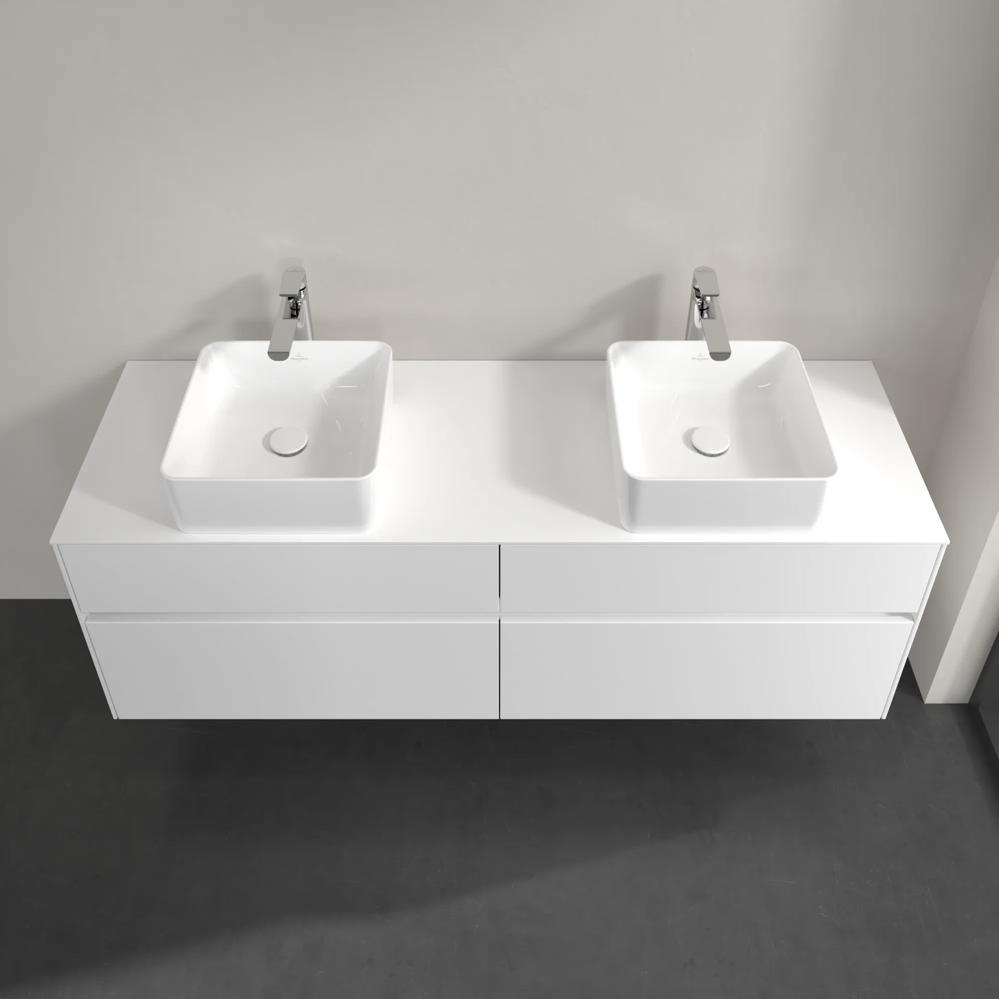 Villeroy & Boch Waschtischunterschrank „Collaro“ 1600 × 548 × 500 mm Weiß Matt, ohne Beleuchtung, für links und rechts