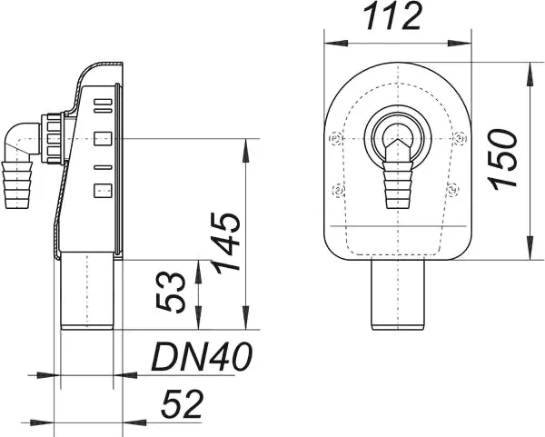 Waschgeräte-Siphon HL 410, DN 40 Waschgeräte-Siphon HL 410, DN 40