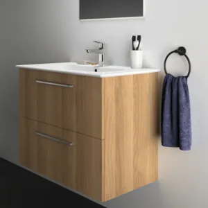 Möbelpaket i.life A mit Waschtisch 80cm und Unterschrank mit chrom Griff Weiß matt