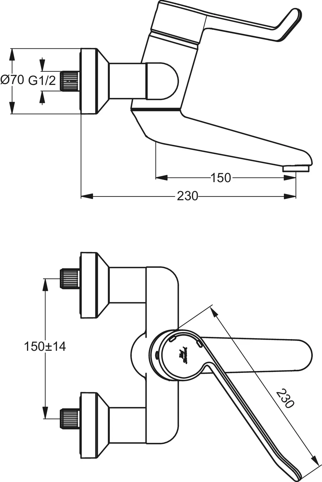 Ideal Standard Ceraplus Wandwaschtisch-Sicherheitsarmatur B8223AA Chrom