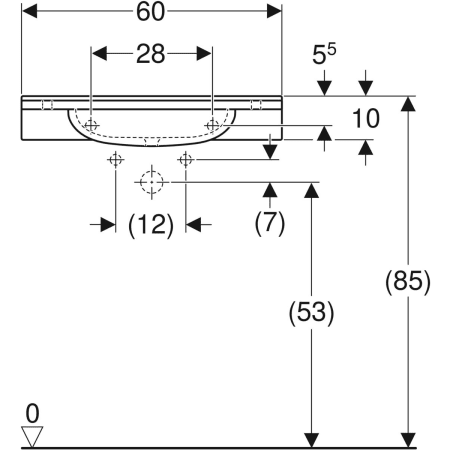 Publica Waschtisch rundes Design, mit Ausschnitten, barrierefrei: B=60cm, T=55cm, Hahnloch=ohne, Überlauf=ohne, weiß-alpin