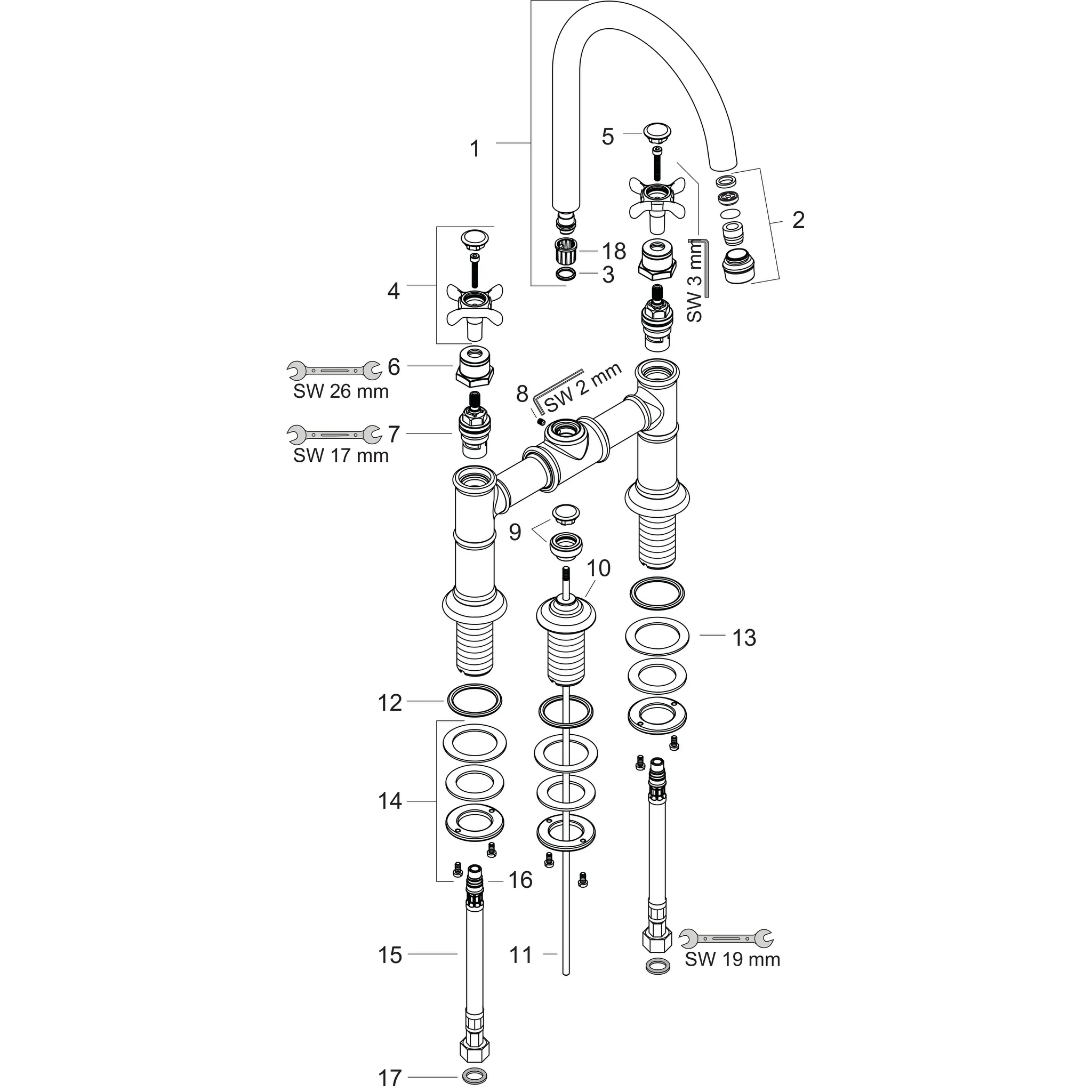 Hansgrohe AXOR Montreux 2-Griff Waschtischarmatur 220 mit Kreuzgriffen und Zugstangen-Ablaufgarnitur, Chrom Hansgrohe AXOR Montreux 2-Griff Waschtischarmatur 220 mit Kreuzgriffen und Zugstangen-Ablaufgarnitur, Chrom