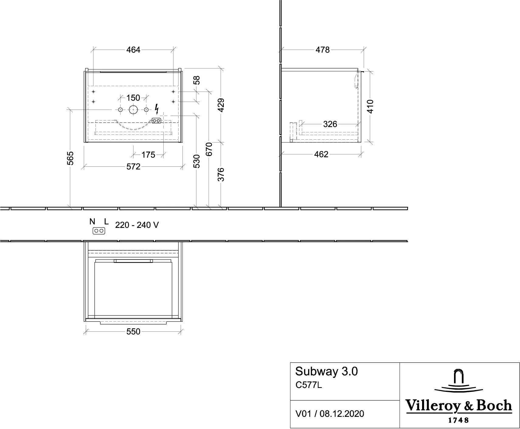 Villeroy & Boch Waschtischunterschrank „Subway 3.0“ für Schrankwaschtisch 572 × 429 × 478 mm Stone Oak, für Becken mittig Villeroy & Boch Waschtischunterschrank „Subway 3.0“ für Schrankwaschtisch 572 × 429 × 478 mm Stone Oak, für Becken mittig