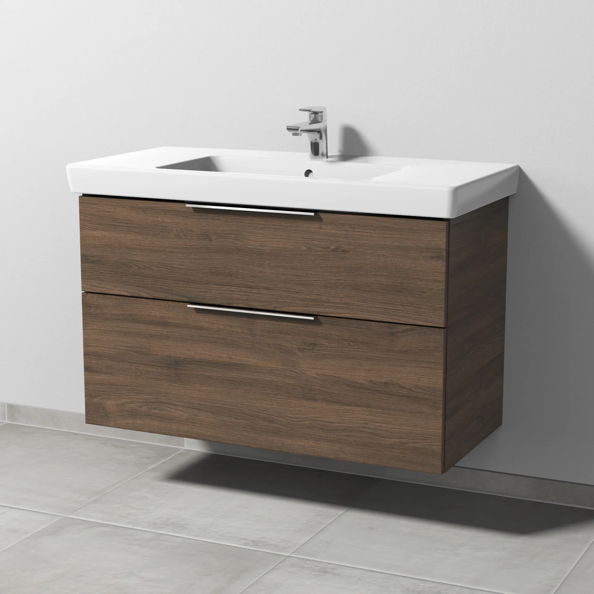 Sanipa Waschtischunterschrank „3way“ passend zu Keramik-Waschtische Subway 2.0 von Villeroy & Boch 950 × 593 × 447 mm in Eiche Arizona, Becken mittig