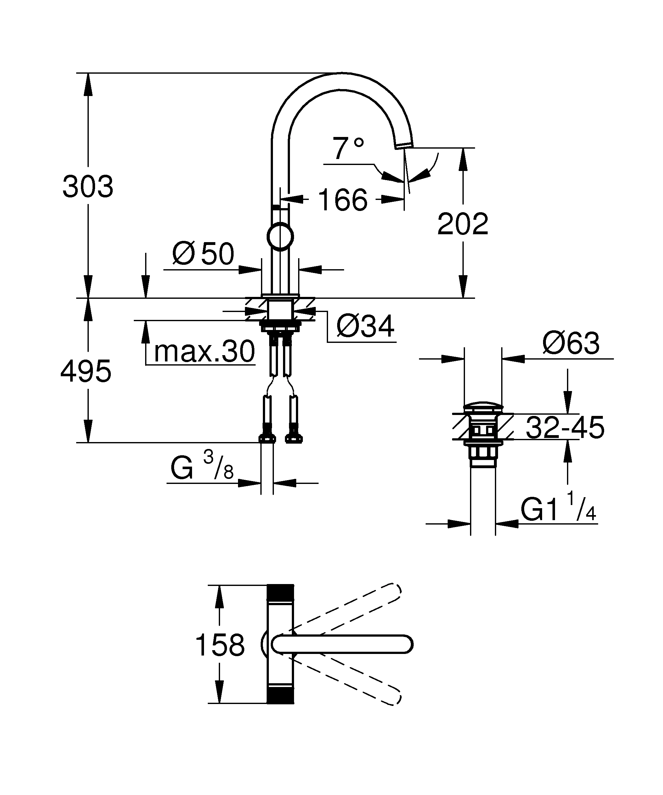 Waschtisch-Einlochbatterie Atrio Private Collection 21138, L-Size, Knopfbetätigung mit Metalleinlagen, Push-open-Ablaufgarnitur, chrom