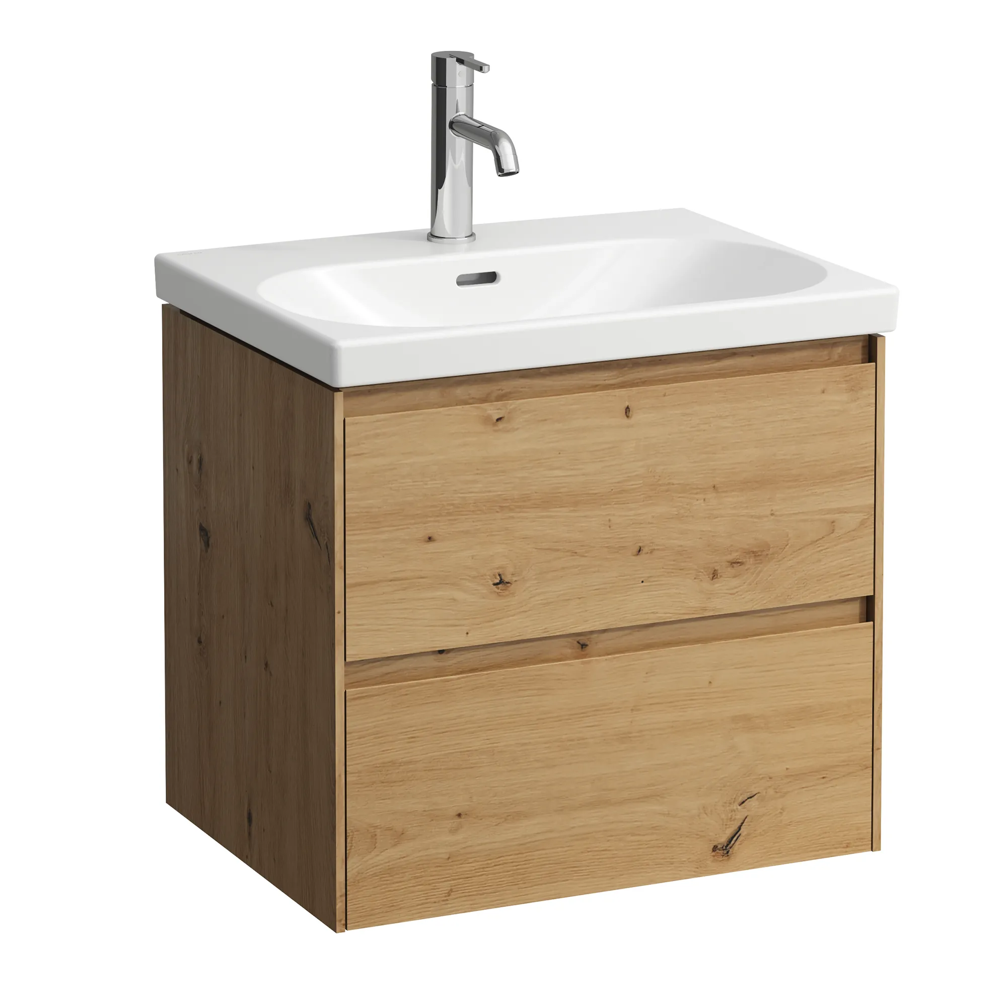 Waschtischunterbau LANI 442x584x515 mit 2 Schubladen integrierter Griffleiste Vollauszug und Soft-Close für Waschtisch LUA H810083 weiß matt
