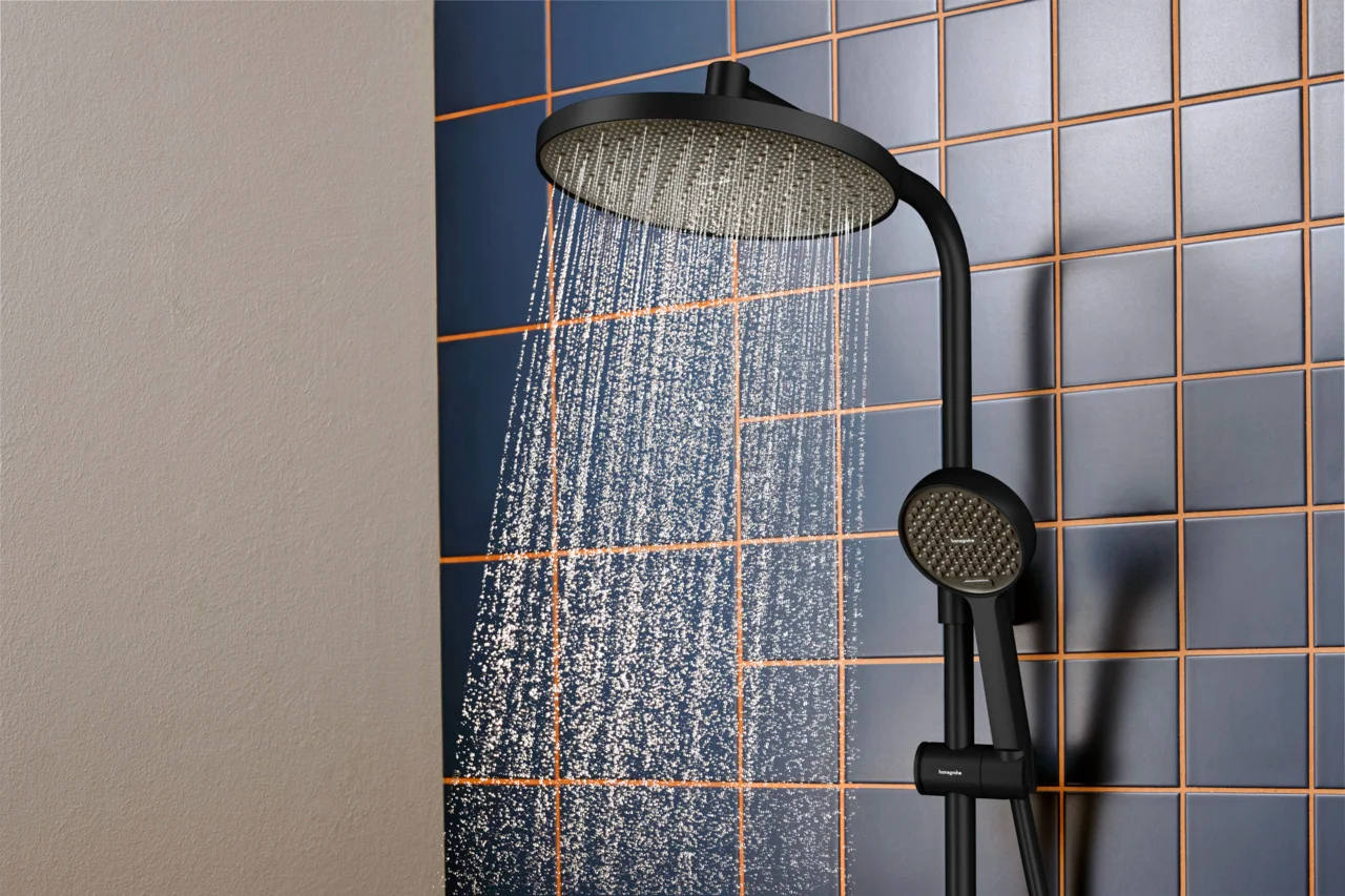Hansgrohe Activera S Showerpipe 240 1jet EcoSmart mit Ecostat Fine MSW, Mattschwarz, 8 l/min Durchfluss, 344 mm Brausearmlänge, Aufputzinstallation