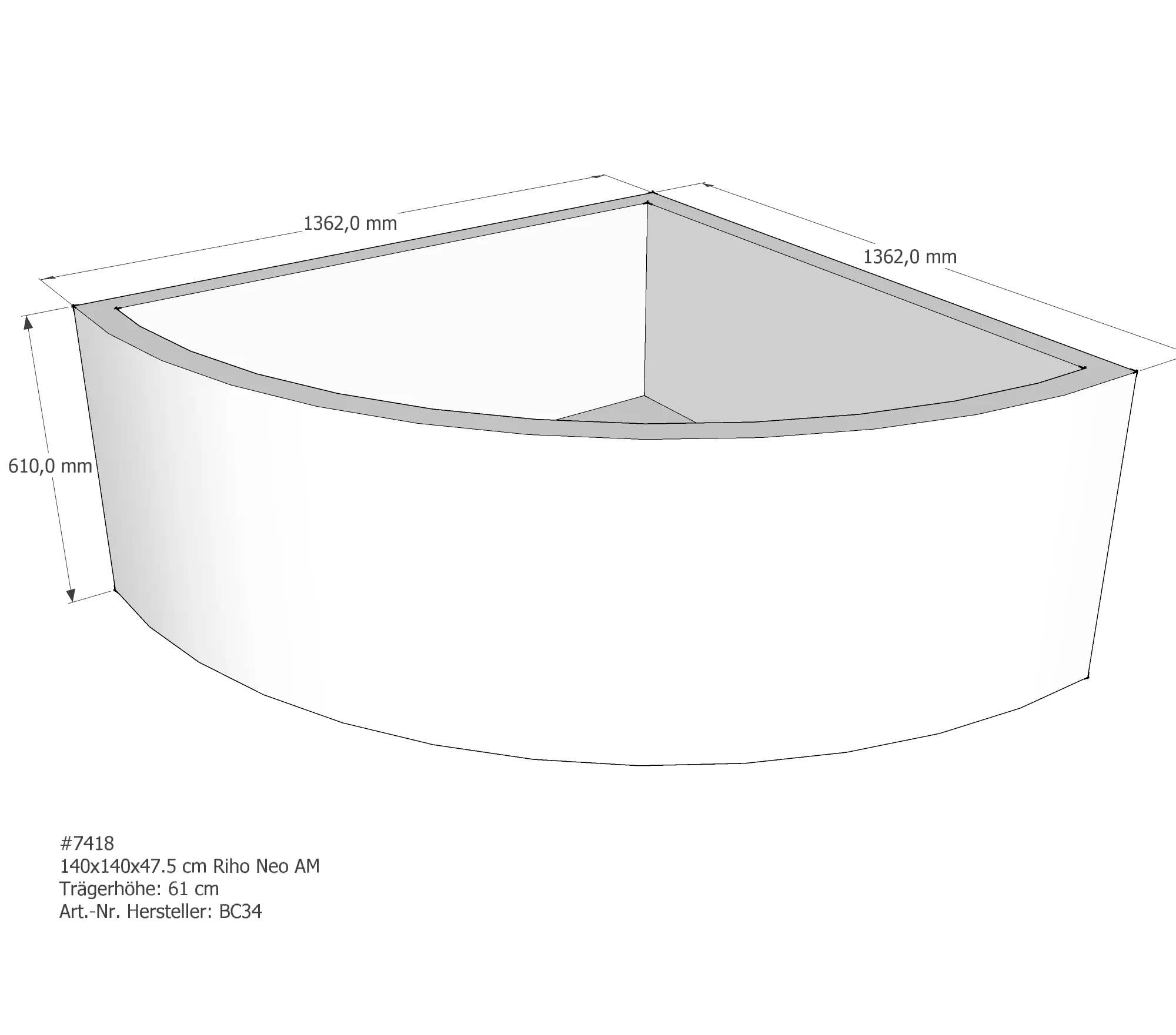 Badewannenträger für Riho Neo 140 140 × 140 × 47,5 cm Badewannenträger für Riho Neo 140 140 × 140 × 47,5 cm