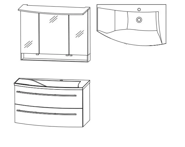 Laguna Set-Waschtischunterschrank mit Waschtisch und Spiegelschrank 900 mm, ,,