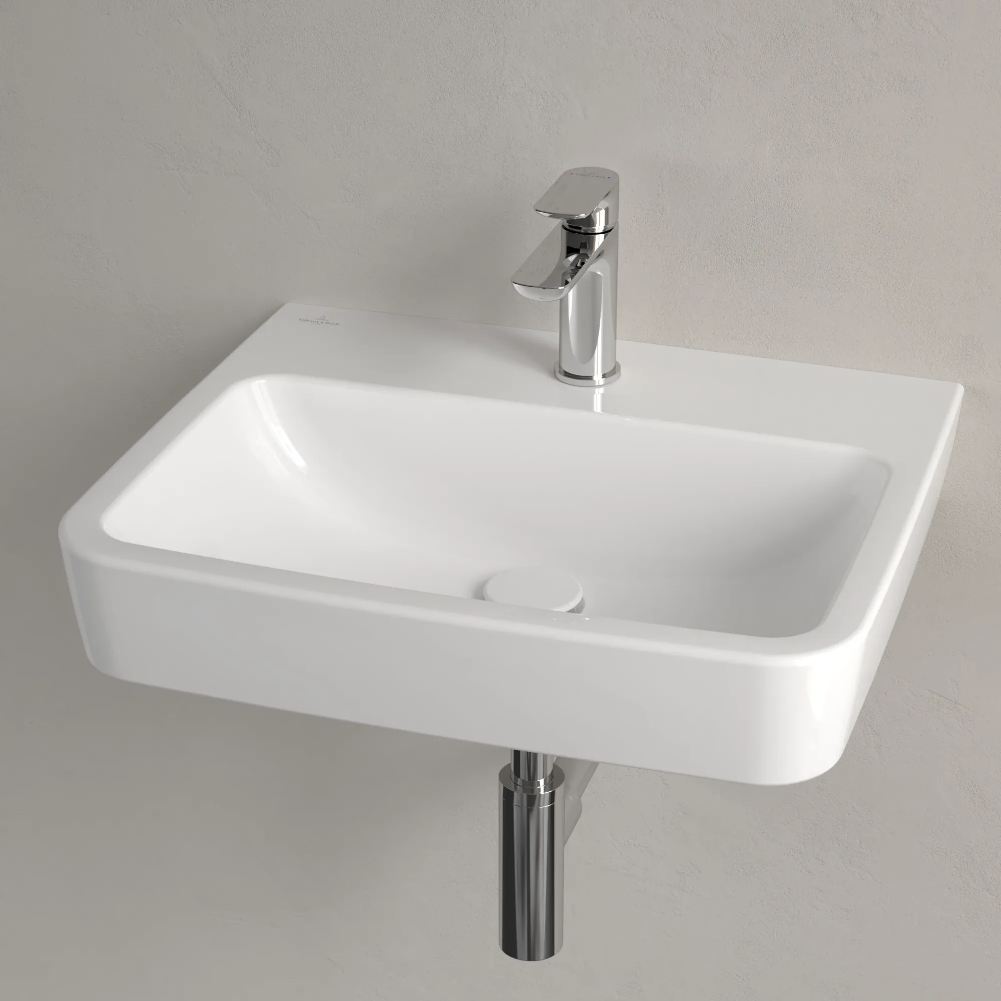 Villeroy & Boch O.novo Eck-Waschbecken, weiß Alpin CeramicPlus, 550 x 460 mm, Höhe 175 mm, Wandmontage, 3-Loch-Armatur Villeroy & Boch O.novo Eck-Waschbecken, weiß Alpin CeramicPlus, 550 x 460 mm, Höhe 175 mm, Wandmontage, 3-Loch-Armatur