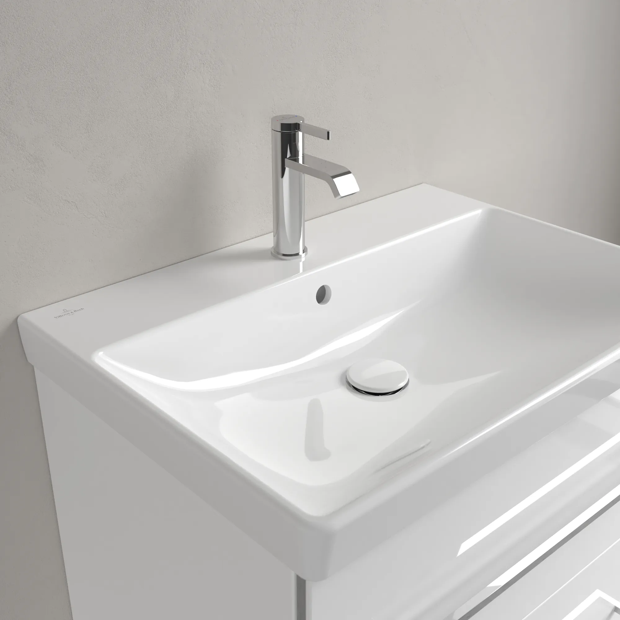 Villeroy & Boch Wandwaschtisch „Avento“ 650 × 470 × 180 mm, für Becken mittig, Hahnlochposition mittig, mit Hahnlochbohrung in Weiß Alpin