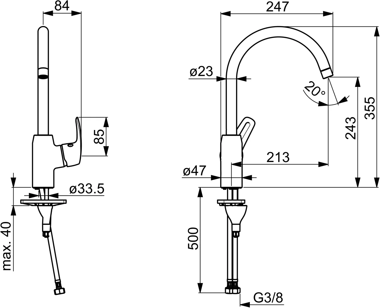 HansaPINTO Einhebelmischer Küchenarmatur HansaPINTO 4513 Ausladung 213 mm DN15 Chrom
