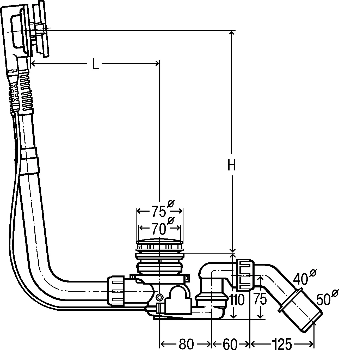 Viega Ab- und Überlaufgarnitur mit Zulauffunktion Modell 6145.5 „Multiplex Trio“ in 725 mm × DN40 / 50 Kunststoff verchromt 19 cm Viega Ab- und Überlaufgarnitur mit Zulauffunktion Modell 6145.5 „Multiplex Trio“ in 725 mm × DN40 / 50 Kunststoff verchromt 19 cm