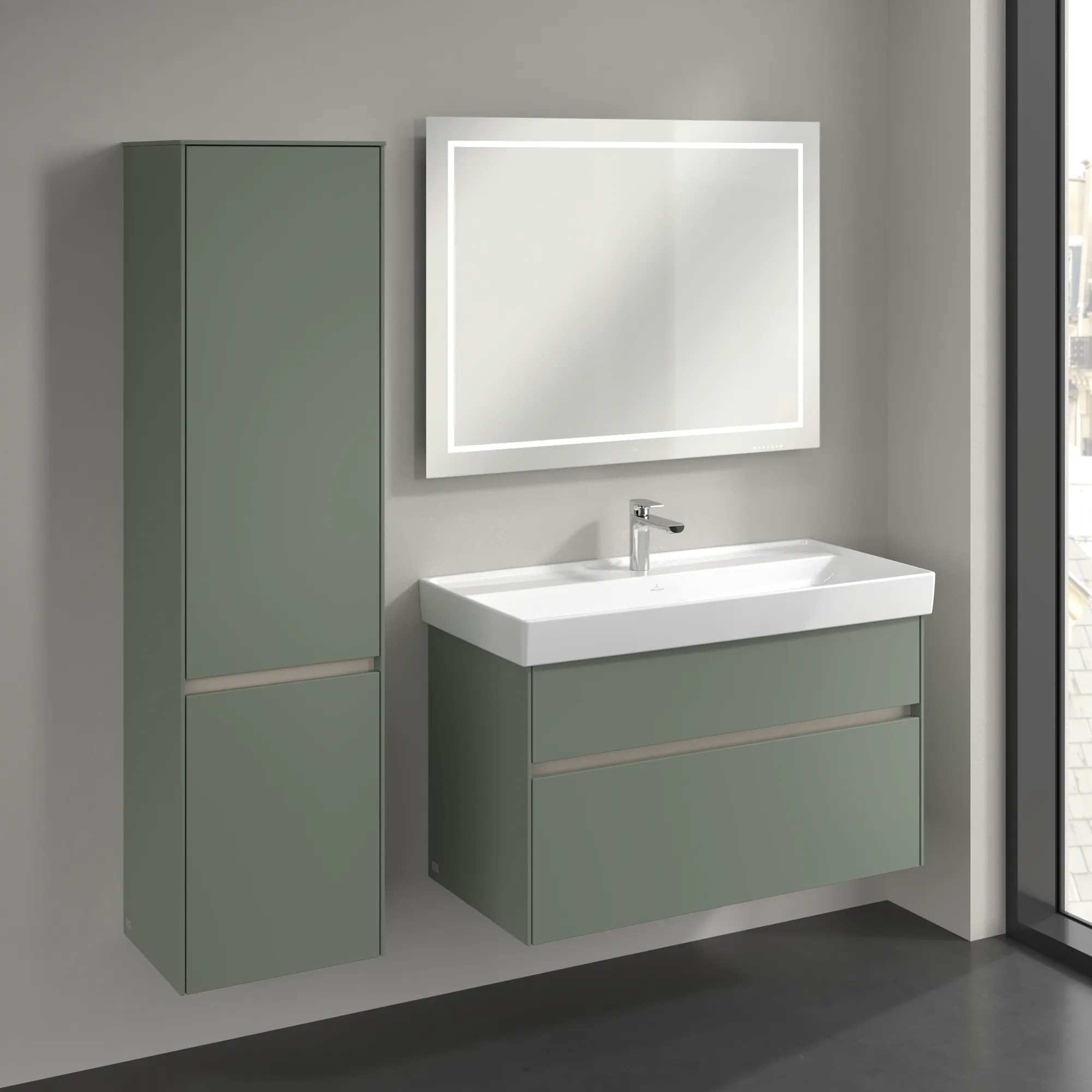 Villeroy & Boch Hochschrank Collaro C03300, Eckig, Soft Green, 404 x 1538 x 349 mm, 2 Türen, mit Absenkautomatik