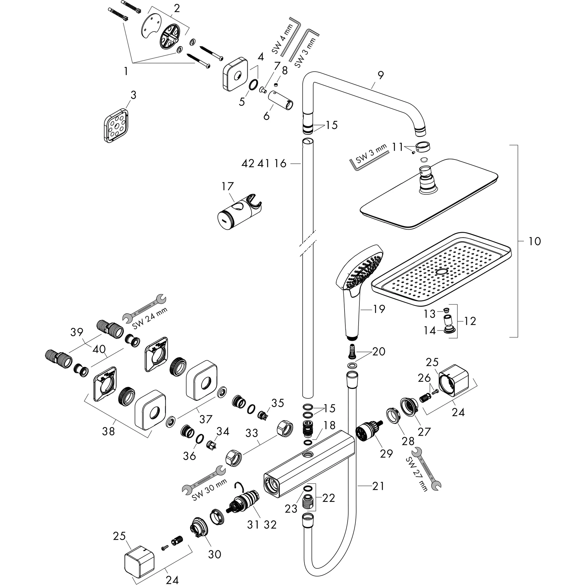 Showerpipe Croma E 280 1jet chrom mit Brausethermostat Showerpipe Croma E 280 1jet chrom mit Brausethermostat
