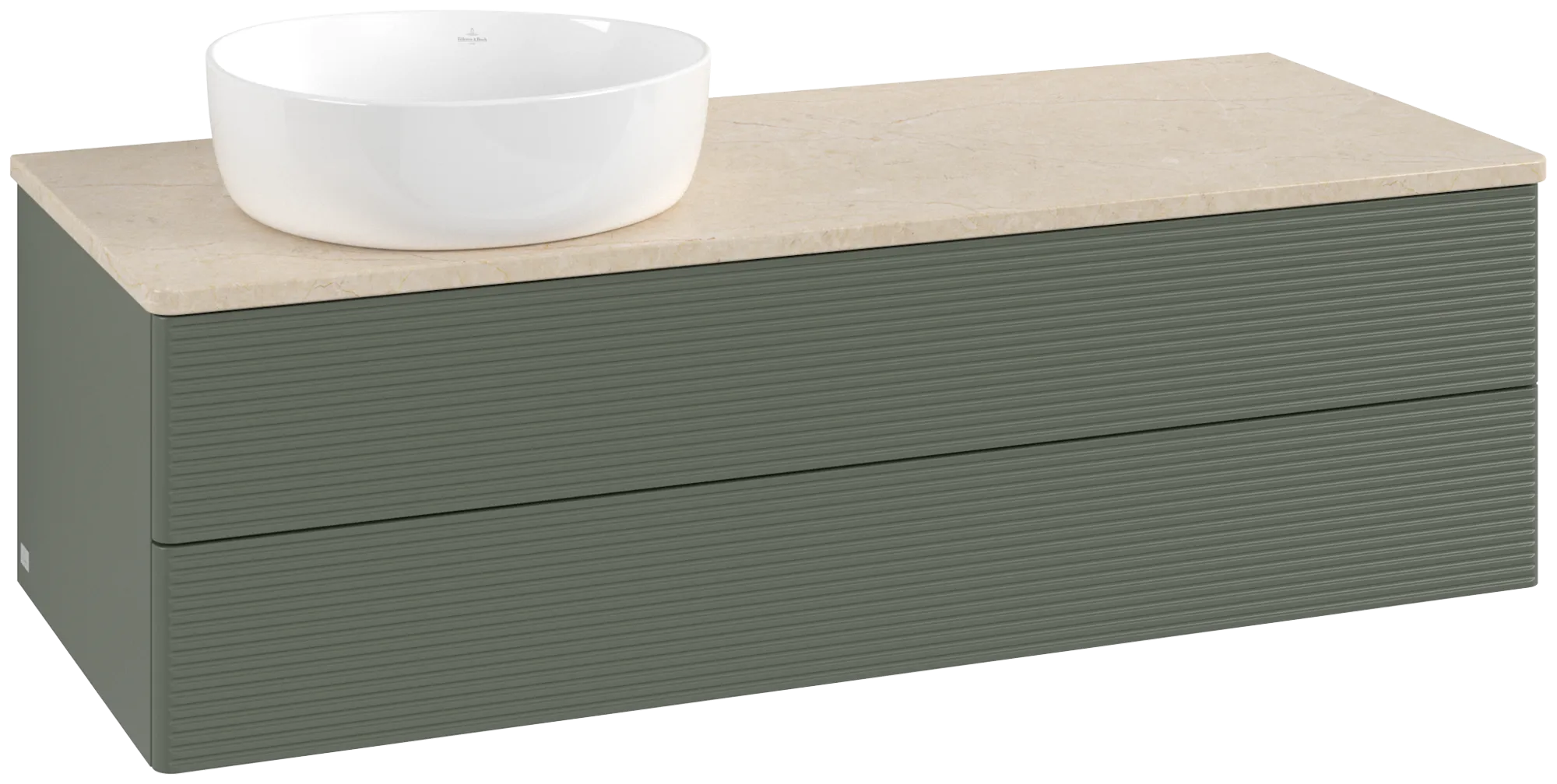 Villeroy & Boch Waschtischunterschrank „Antao“ 1200 × 360 × 500 mm Leaf Green Matt Lacquer, für Becken links, mit Beleuchtung