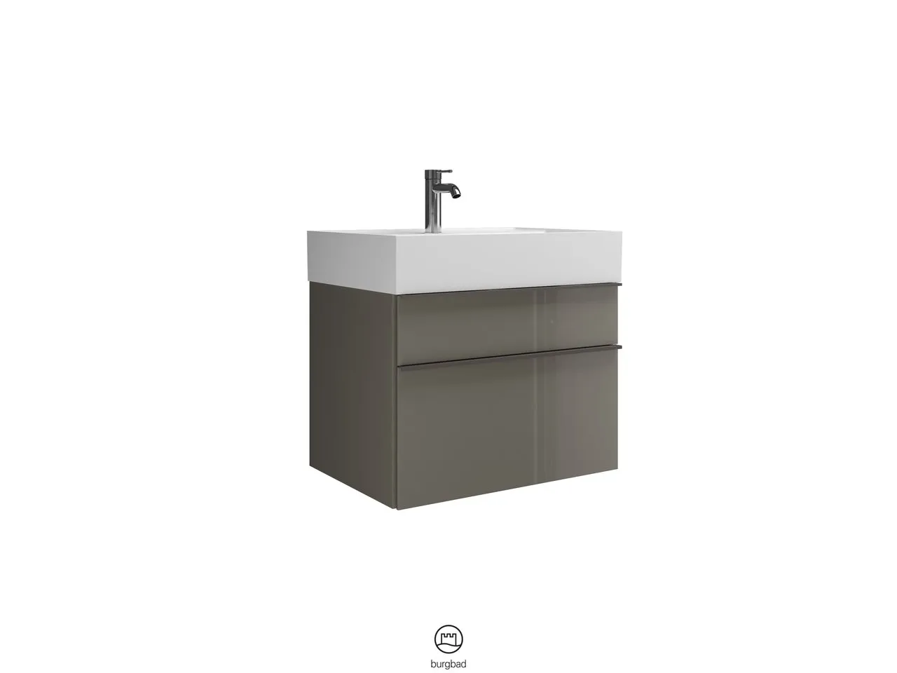 Mi-Waschtisch inkl. WTU Yumo von burgbad – 470x665x610 mm, Mineralguss, 1 Schublade oben, 350 mm Auszug unten, cleanFlow
