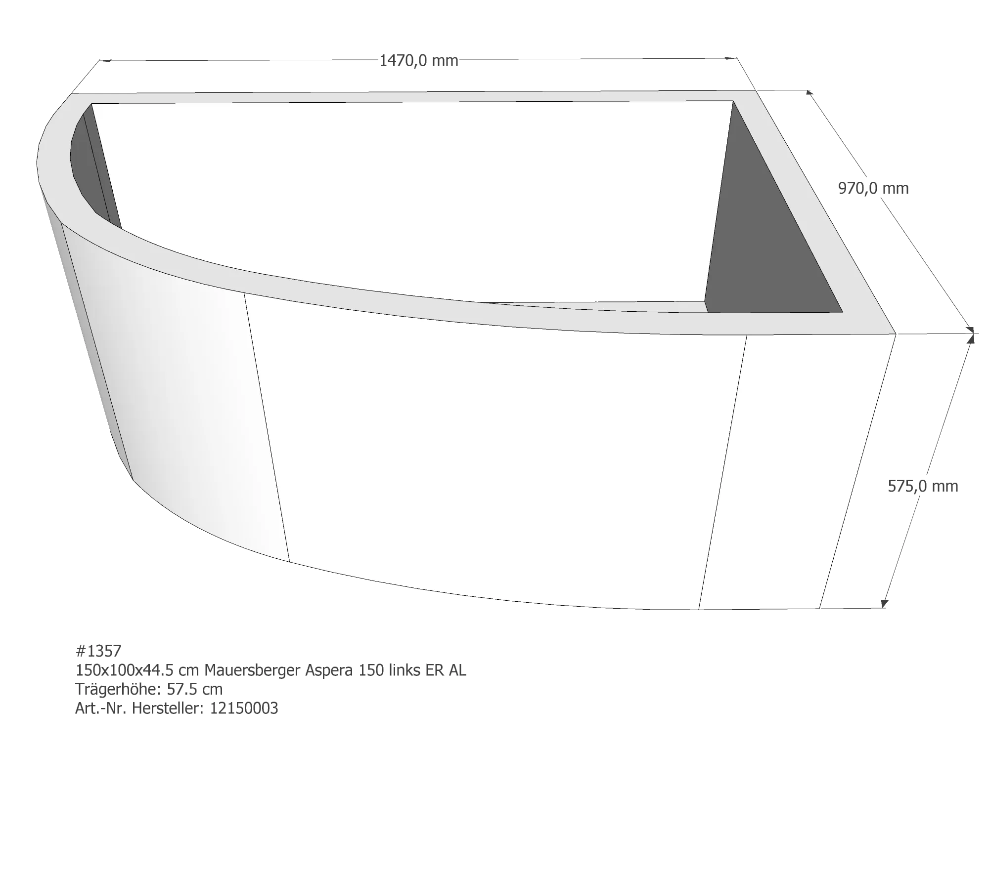 Badewannenträger für Mauersberger Aspera 150 links links 150 × 100 × 44,5 cm Badewannenträger für Mauersberger Aspera 150 links links 150 × 100 × 44,5 cm