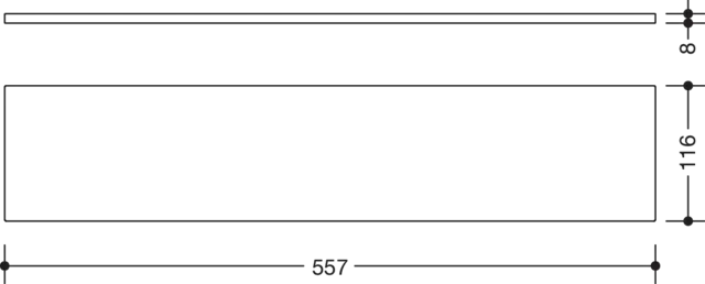 Glasplatte der Serie 477, Klarglas, mit geschliffenen Kanten, B: 557 mm, T: 116 mm, Stärke 8mm Glasplatte der Serie 477, Klarglas, mit geschliffenen Kanten, B: 557 mm, T: 116 mm, Stärke 8mm