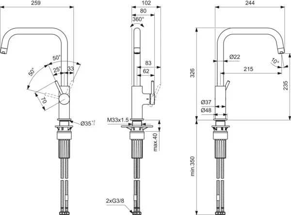 Ideal Standard Einhand-Küchenarmatur „Ceraline Nuovo“ Ausladung 215 mm Ideal Standard Einhand-Küchenarmatur „Ceraline Nuovo“ Ausladung 215 mm