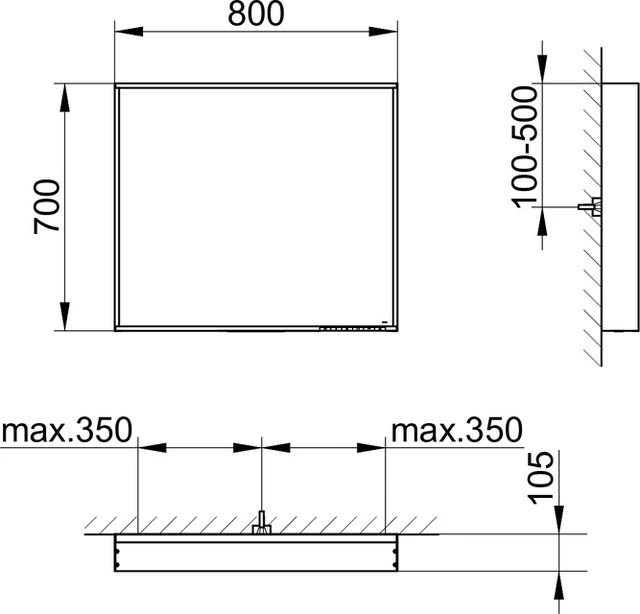 X-Line 33298302500 Lichtspiegel X-Line mit Spiegelheizung 800 × 700 × 105 mm weiß