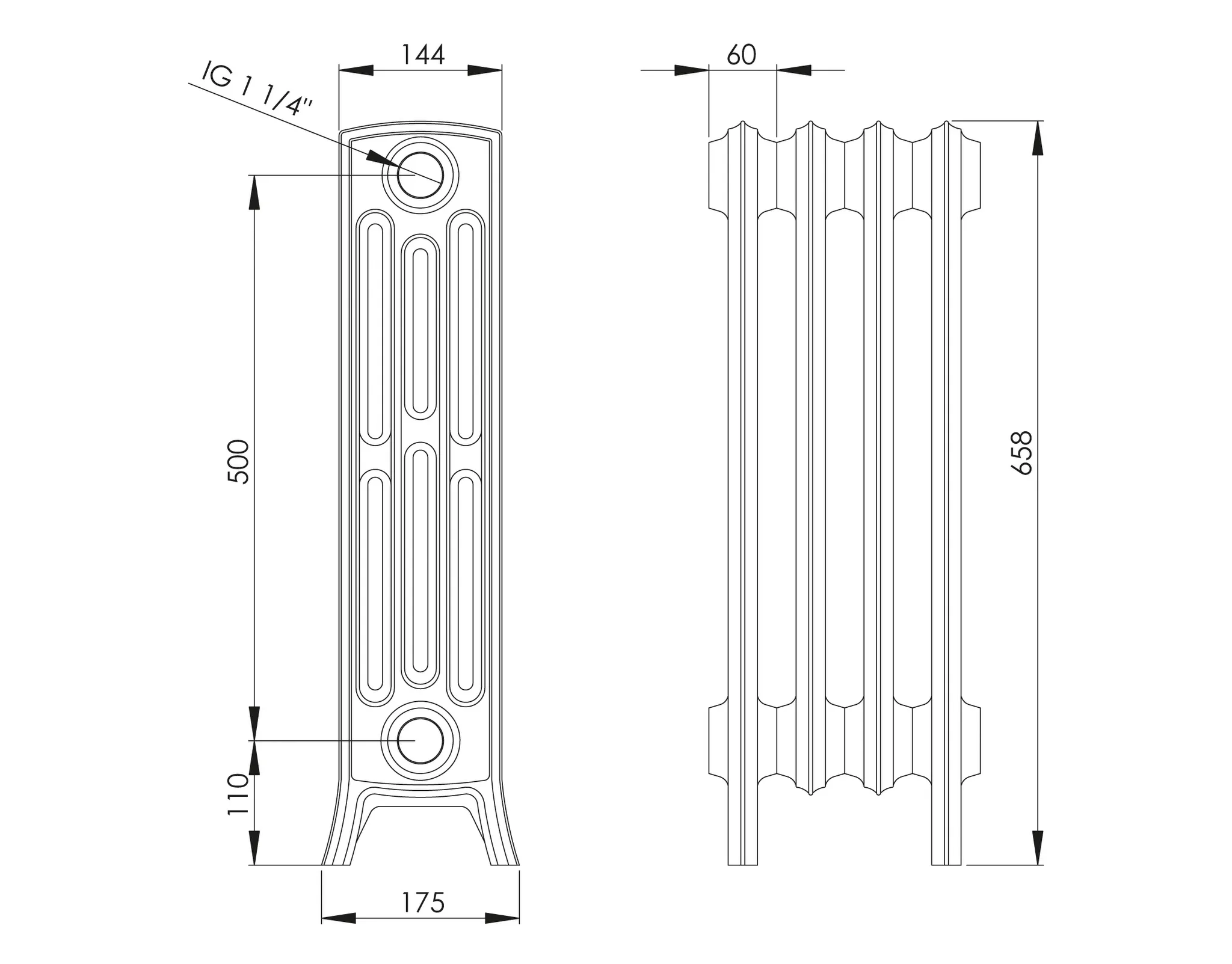ASW Gussradiator 15 Glieder Nabenabstand 500 mm „Stockholm“ 90 × 65,8 × 14,4 cm