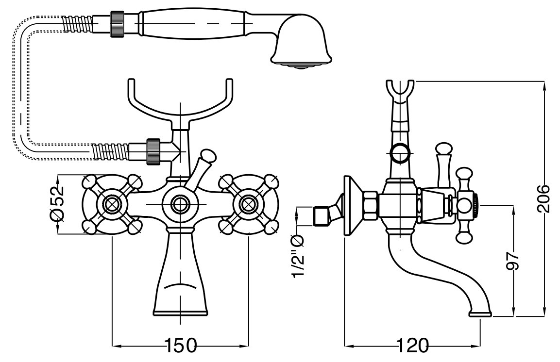 Wannenfüll- und Brausebatterie AqvaRetro I - S-Anschlüsse und Rosetten - Umstellung - keramische Innenoberteile 90° - inkl. Brausegarnitur - chrom Wannenfüll- und Brausebatterie AqvaRetro I - S-Anschlüsse und Rosetten - Umstellung - keramische Innenoberteile 90° - inkl. Brausegarnitur - chrom