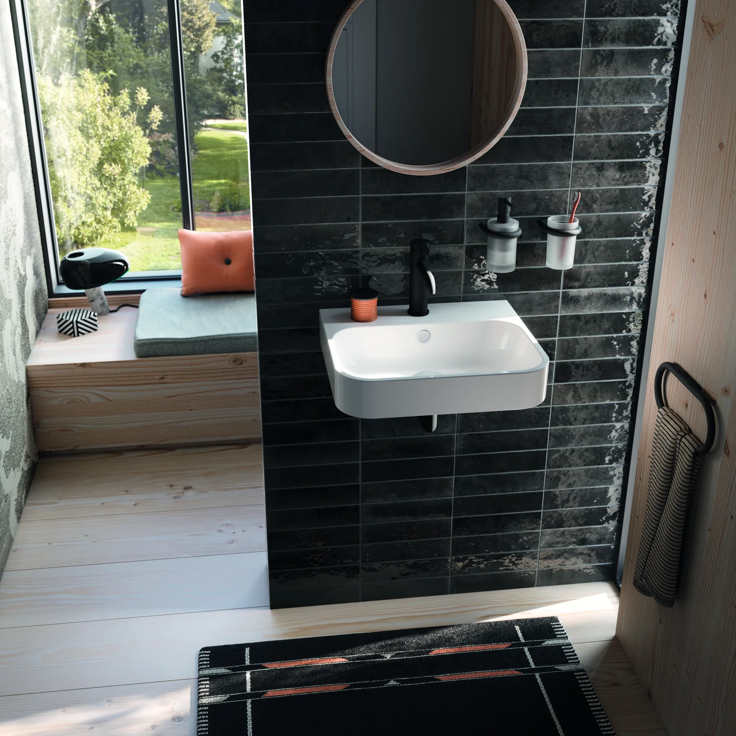 HEWI Glasbecher mit Halter Serie 480, Edelstahl, Schwarz tiefmatt HEWI Glasbecher mit Halter Serie 480, Edelstahl, Schwarz tiefmatt
