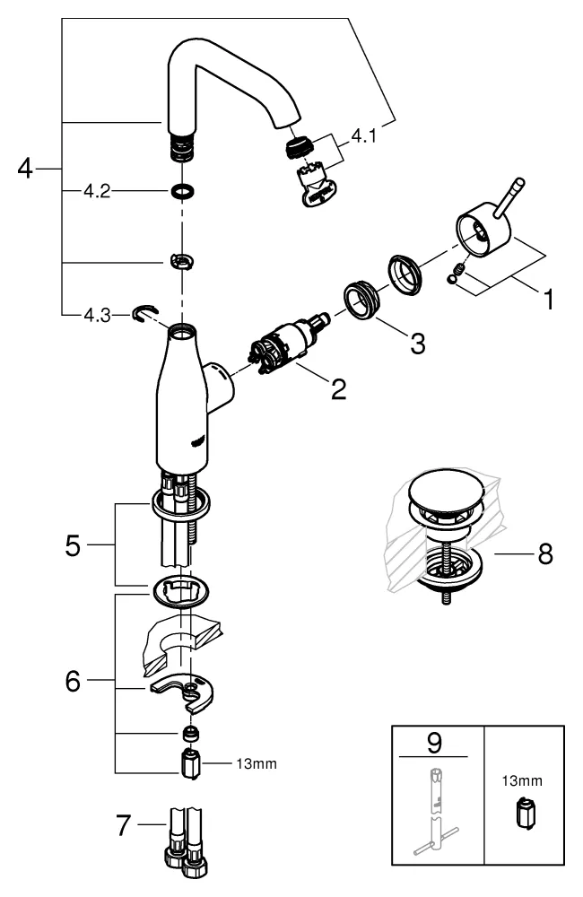 Einhand-Waschtischbatterie Essence 24182_1, L-Size, Einlochmontage, glatter Körper, Push-open Ablaufgarnitur 1 1/4'', chrom
